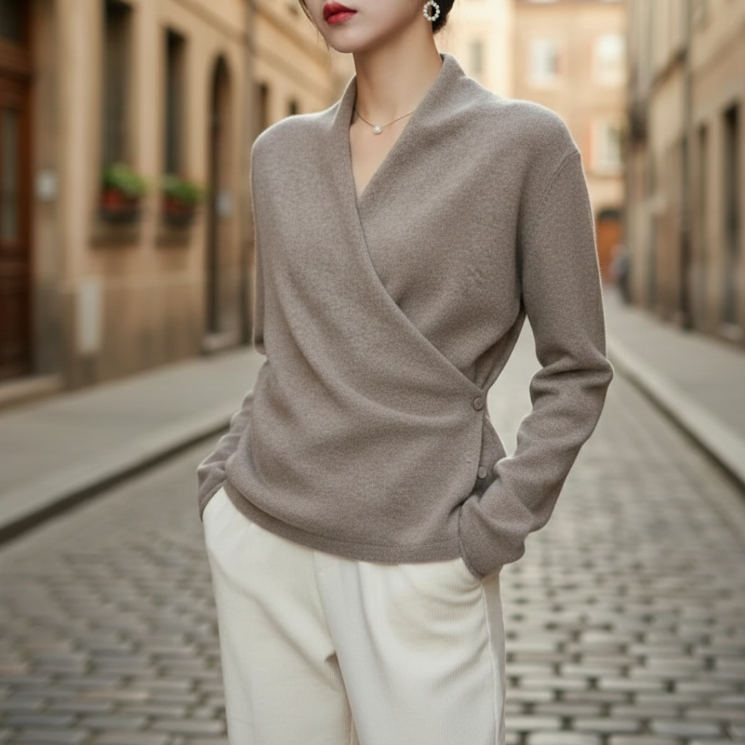 Damenpullover mit V-Ausschnitt aus Strick | Altivaro