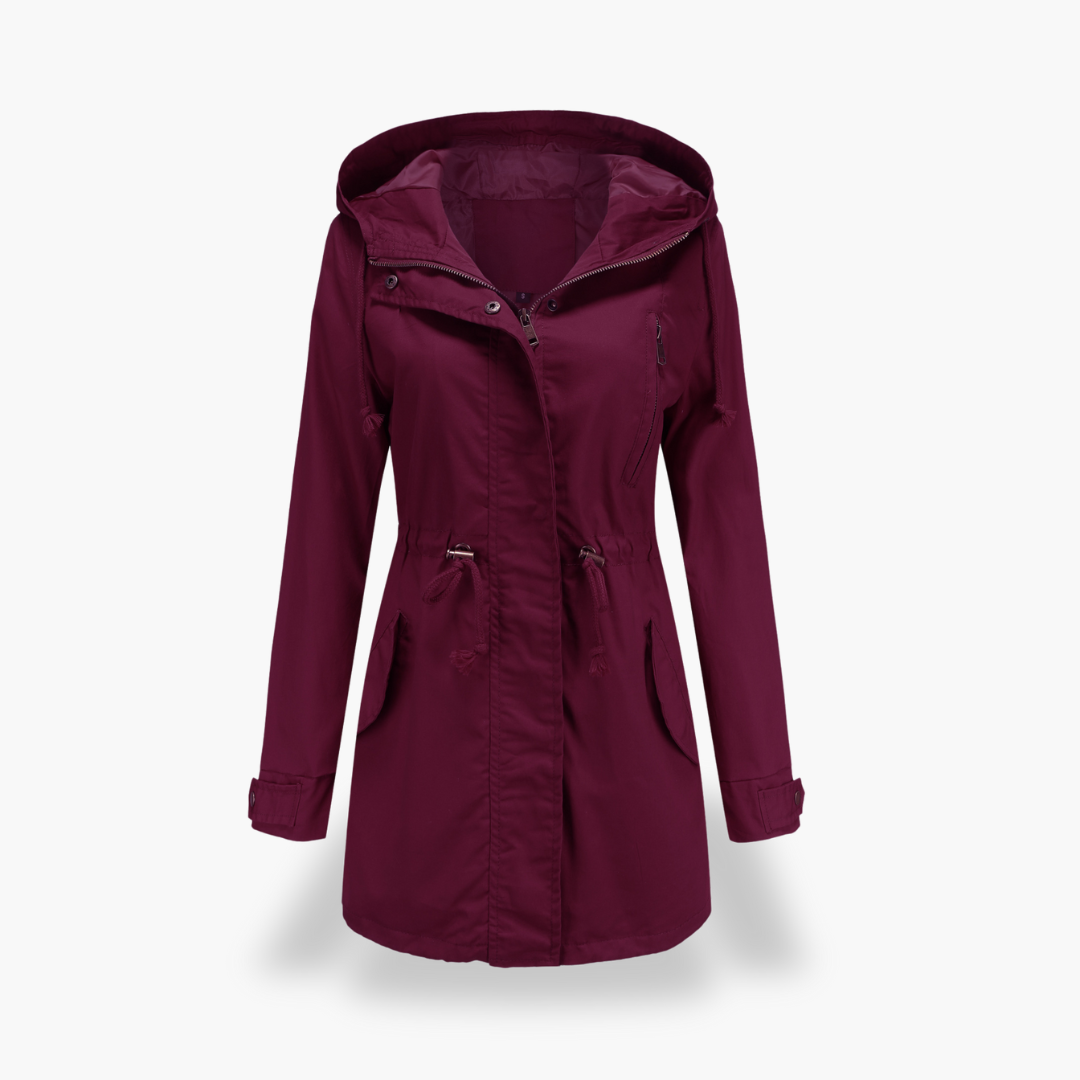 Giacca impermeabile da donna con cappuccio e cintura | Altivaro