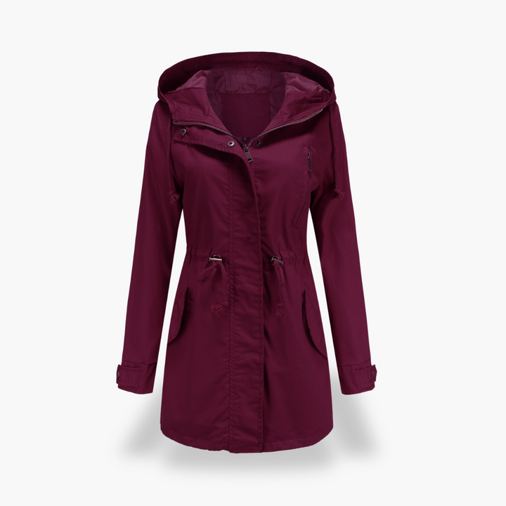 Giacca impermeabile da donna con cappuccio e cintura | Altivaro