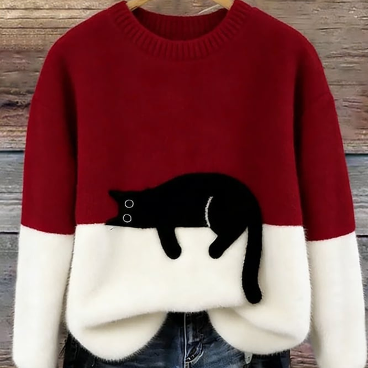 Maglione Donna Effetto Peluche con Motivo Gatto Girocollo | Altivaro