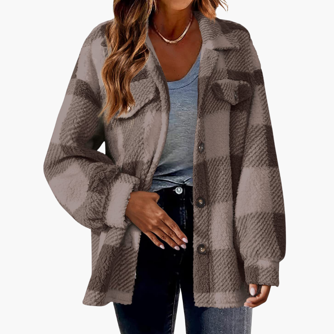 Women's Casual Plaid Fleece Jacket with Buttons | Altivaro