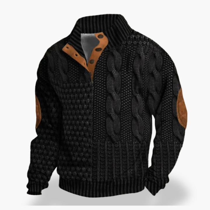 Maglione Uomo con Dettagli in Pelle e Collo Alto | Altivaro