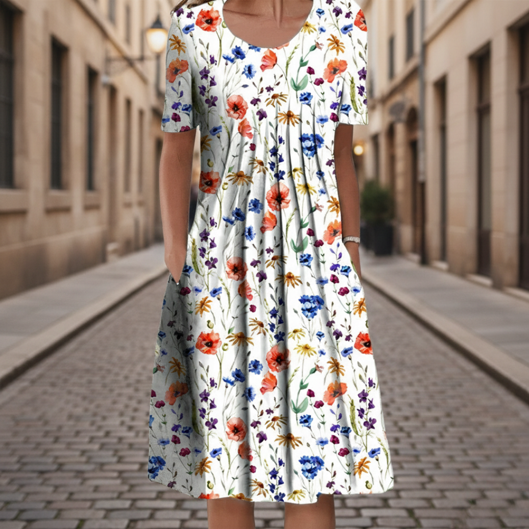 Women's Floral Midi Dress Short Sleeves Fabric | Altivaro