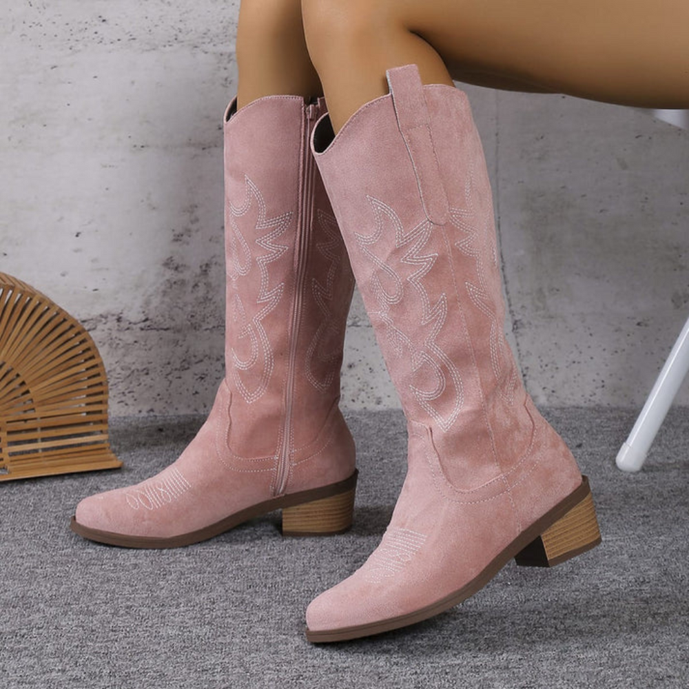 Donna Stivali Cowboy Alti Tacco Grosso Ricamati Retro | Altivaro-Altivaro