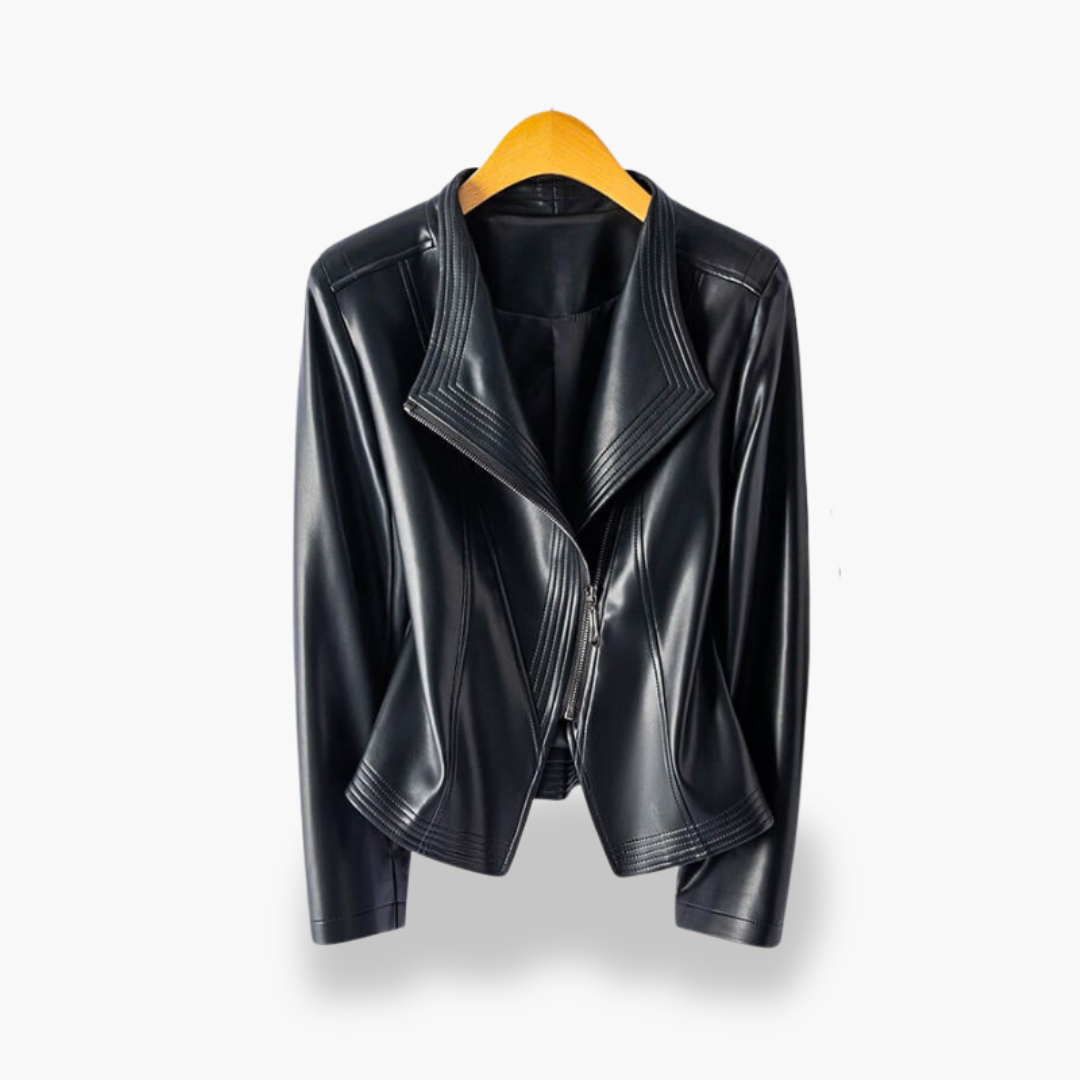 Women's Biker Jacket in Red Faux Leather with Zip | Altivaro