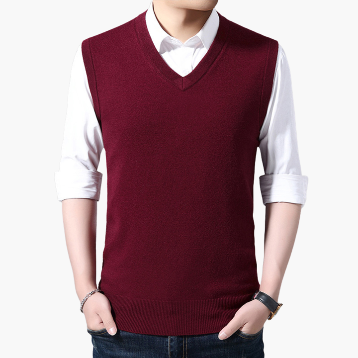 Men's Wool Vest V-Neck Thin Knit | Altivaro