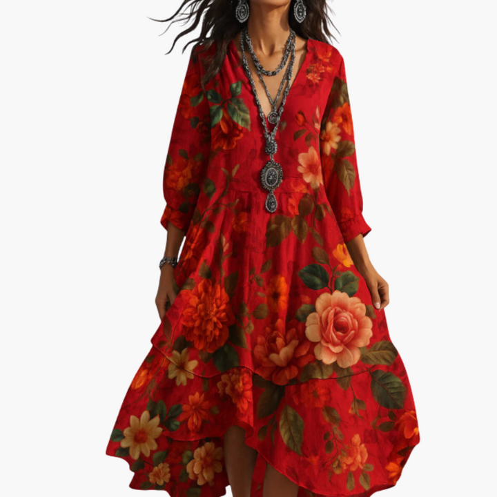 Donna Abito V-Neck Floreale Bohemien Casual Elegante | Altivaro