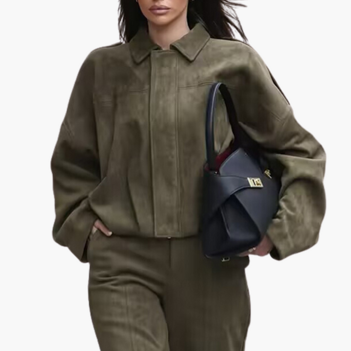 Giacca Donna Oversize Ecopelle Scamosciata Marrone | Altivaro