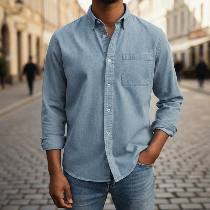 Camicia uomo in denim con taschino | Altivaro