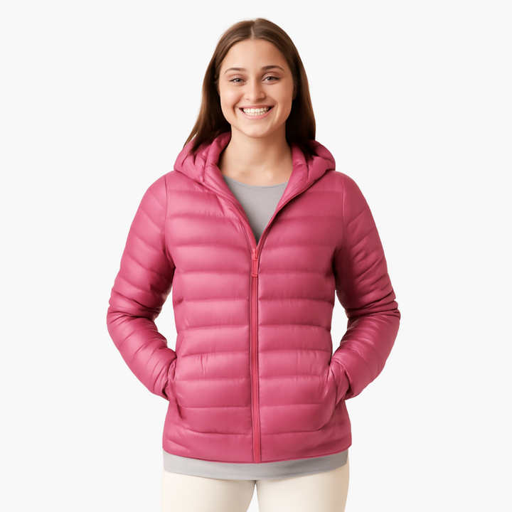 Giacca Piumino Donna Celeste con Cappuccio | Altivaro