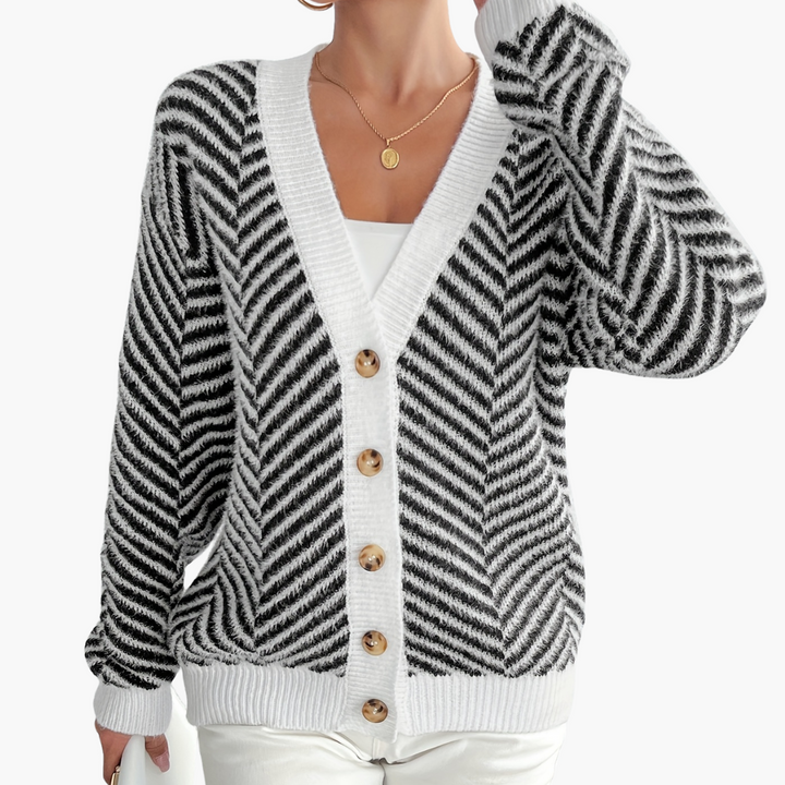 Cardigan Donna Stripes Bianco e Nero Con Bottoni | Altivaro
