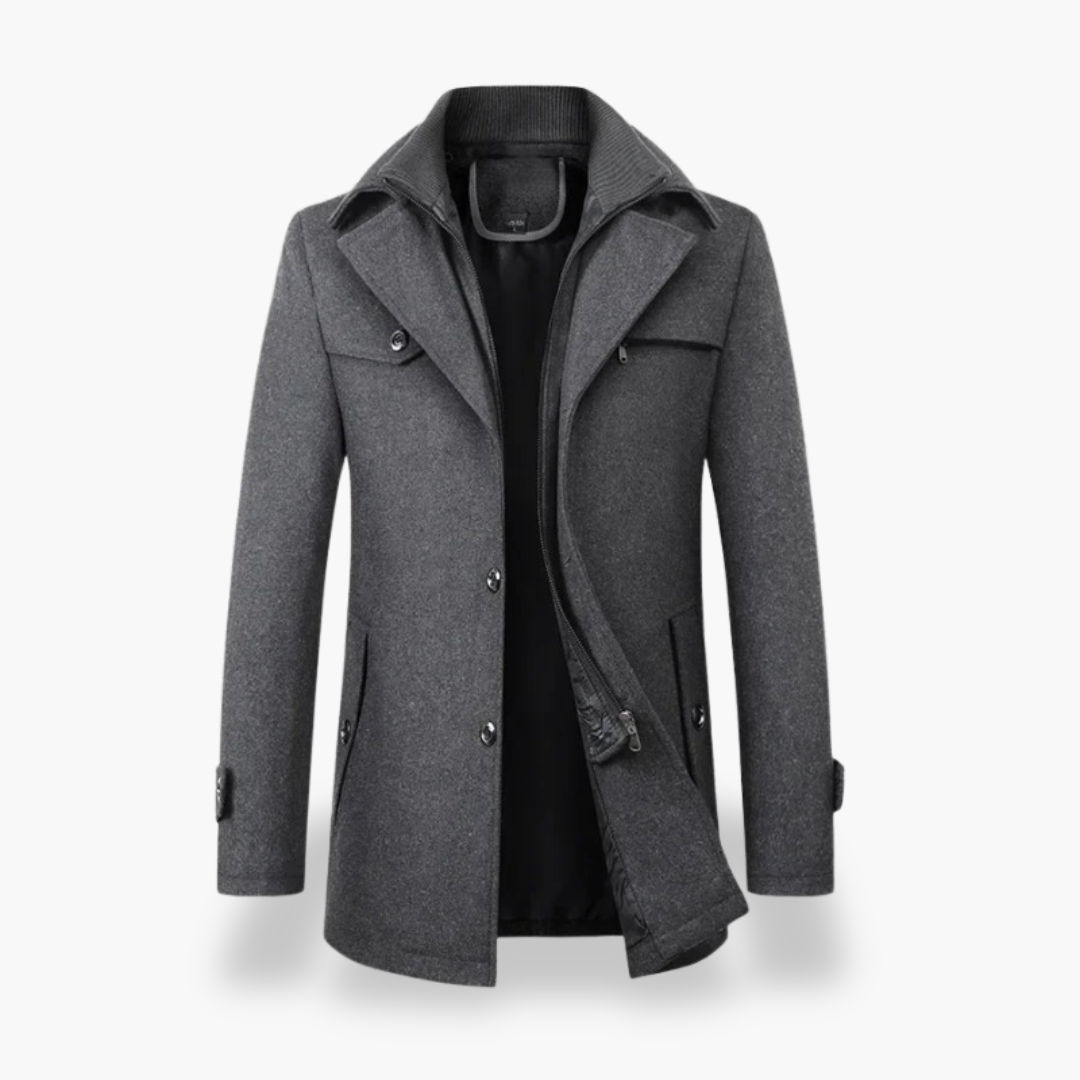 Men's Winter Wool Coat with Zip and Buttons | Altivaro