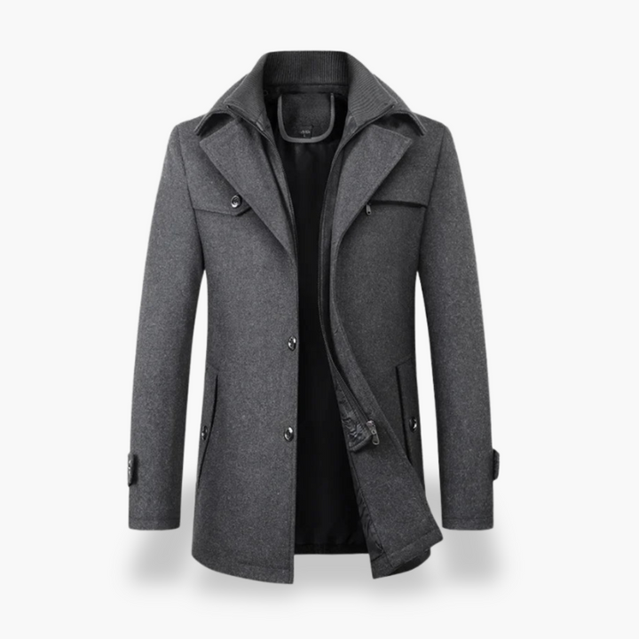 Men's Winter Wool Coat with Zip and Buttons | Altivaro