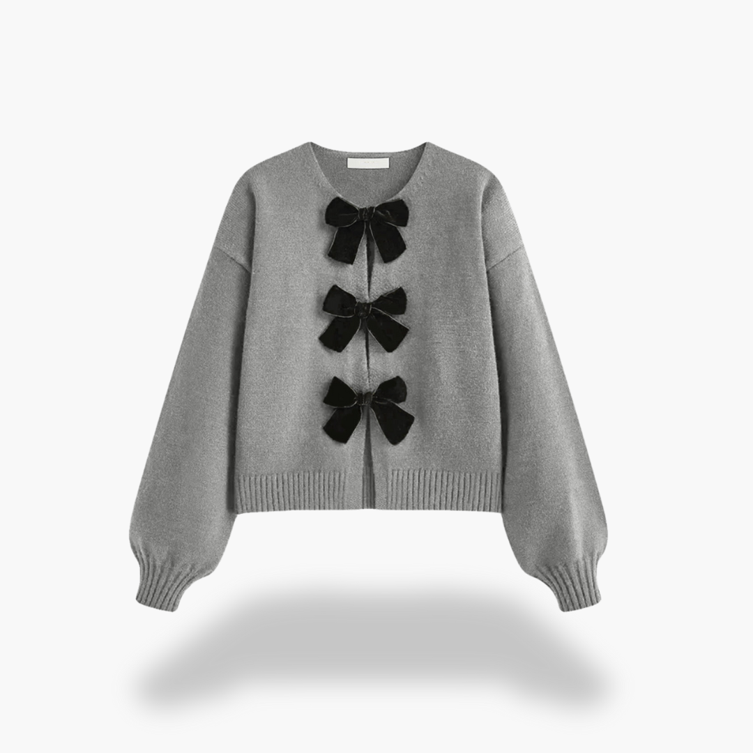 Women's Wool Cardigan with Velvet Bows | Altivaro