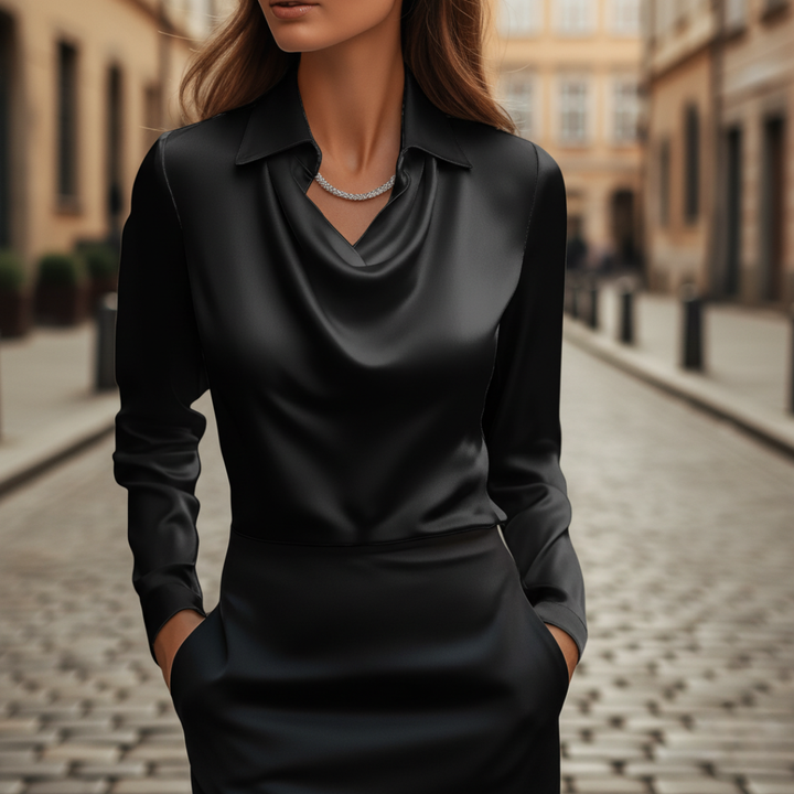 Damen Satinhemd mit Kragen und langen Ärmeln | Altivaro