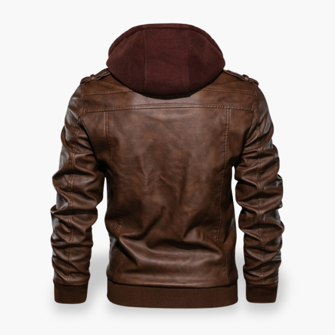 Men's Leather Jacket with Hood and Zippers | Altivaro