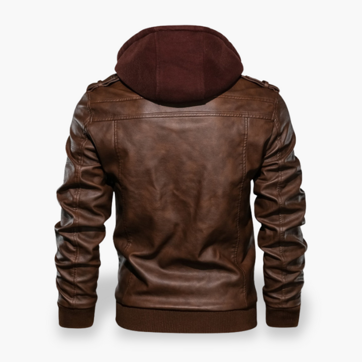 Men's Leather Jacket with Hood and Zippers | Altivaro