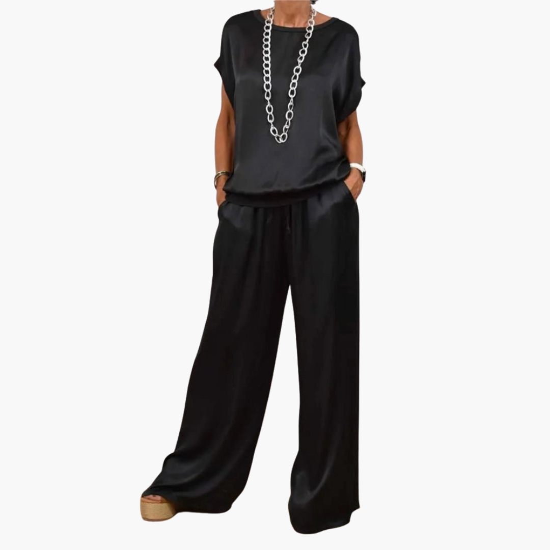 Elegant Women's Set in Satin with Wide Pants | Altivaro