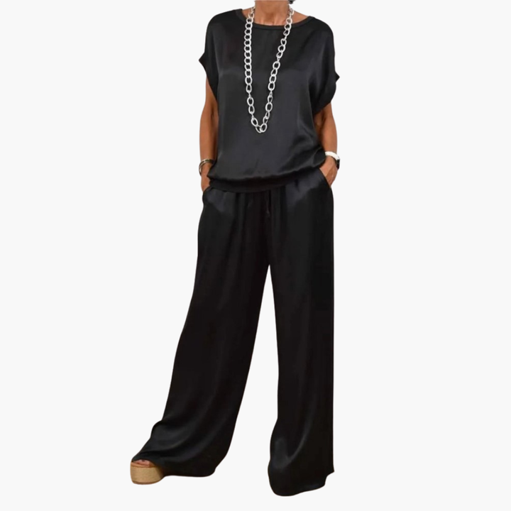 Elegant Women's Set in Satin with Wide Pants | Altivaro