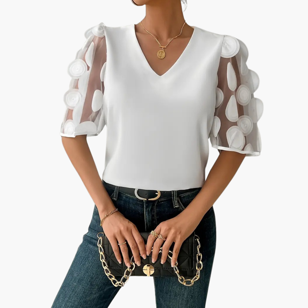 Blouse Elegante Donna V-Collo Maniche a Rete Pois | Altivaro-Altivaro