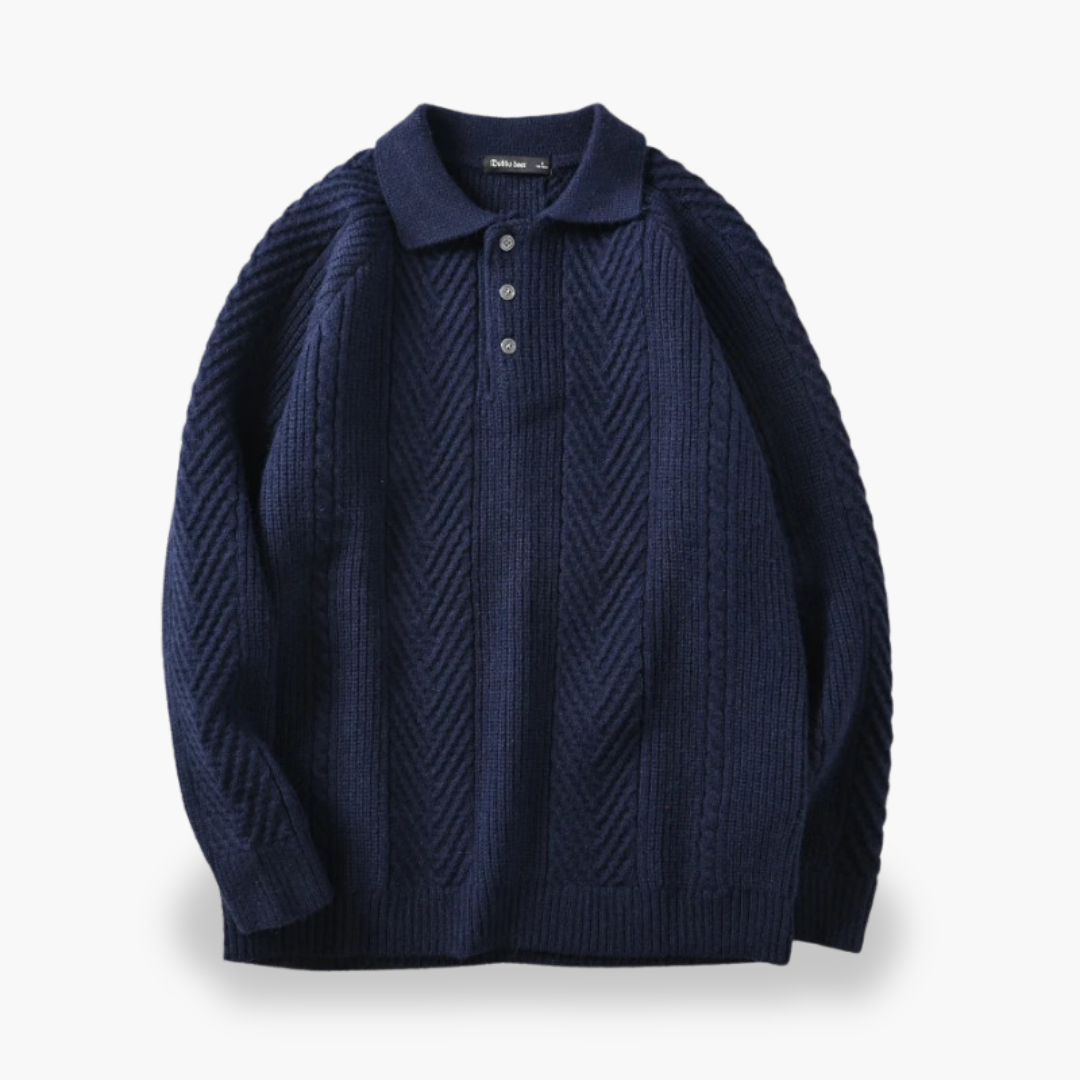 Men's knitted cardigan with high collar and buttons | Altivaro