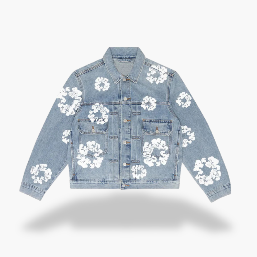 Completo Giacca e Jeans Unisex Denim con Stampa Floreale | Altivaro