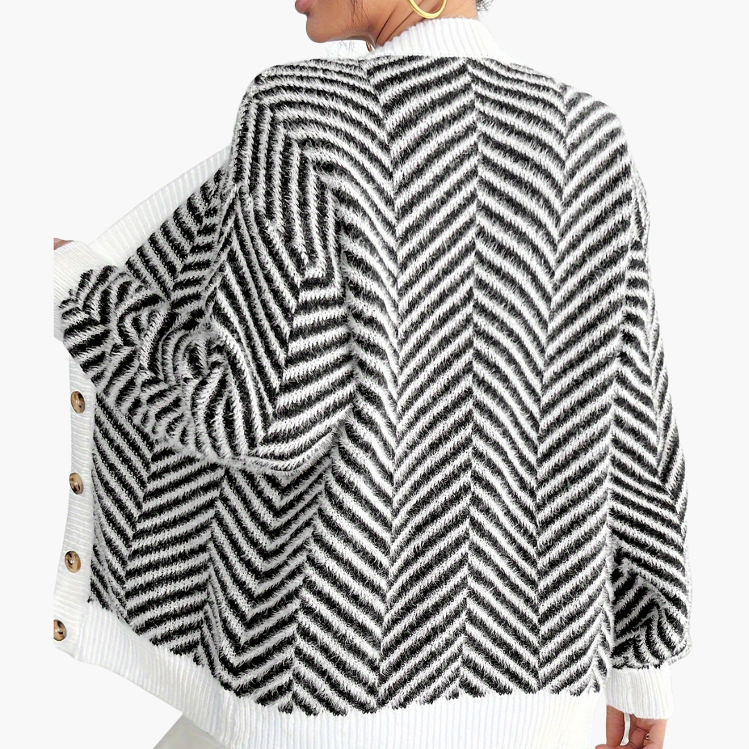 Cardigan Donna Stripes Bianco e Nero Con Bottoni | Altivaro