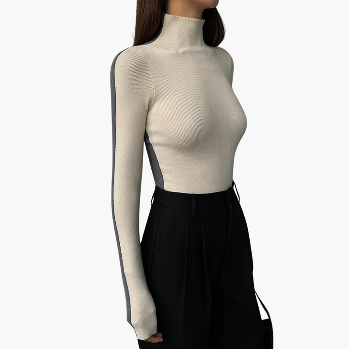 Maglia Dolcevita Donna Bicolore Maniche Lunghe in Maglia | Altivaro