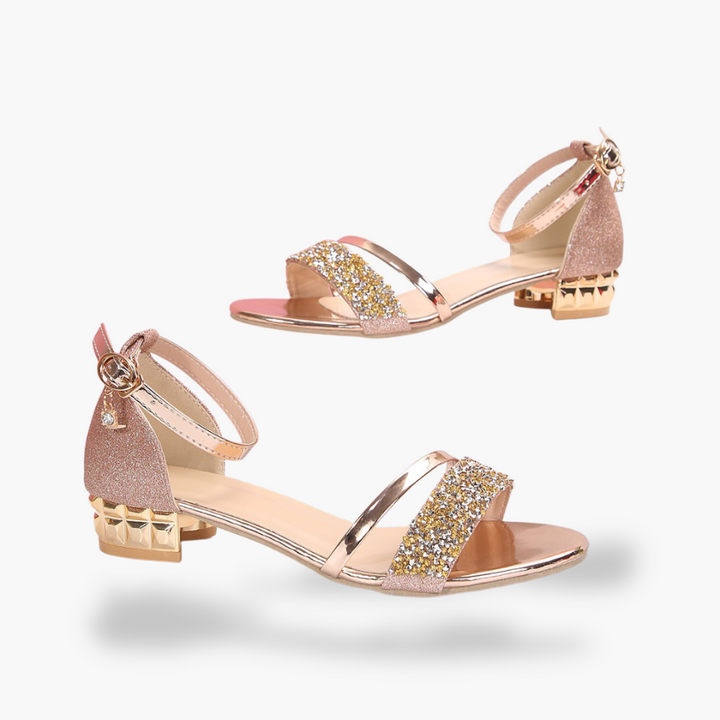 Sandali con Tacco Basso in Pelle e Strass per Donna | Altivaro