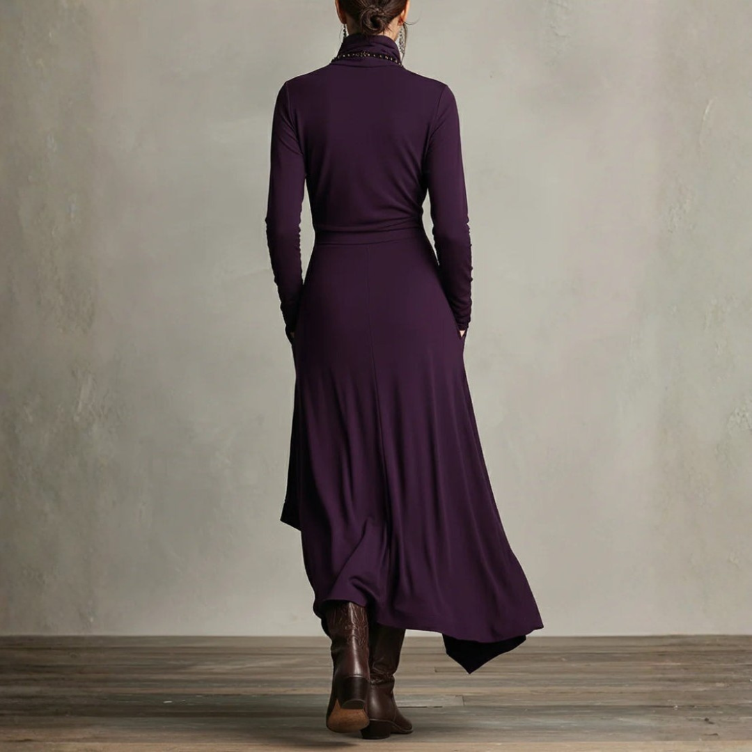 Long Dress for Women with High Neck in Mixed Fabric | Altivaro