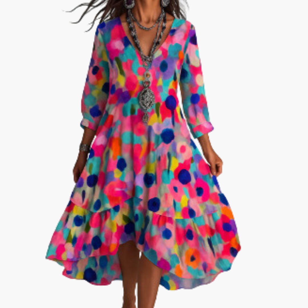 Donna Abito V-Neck Floreale Bohemien Casual Elegante | Altivaro