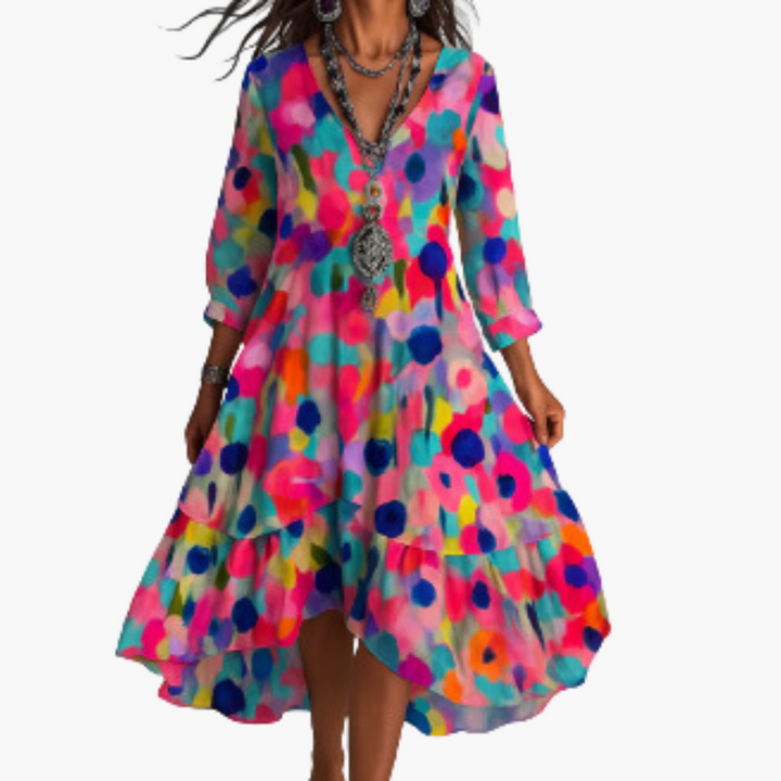 Donna Abito V-Neck Floreale Bohemien Casual Elegante | Altivaro