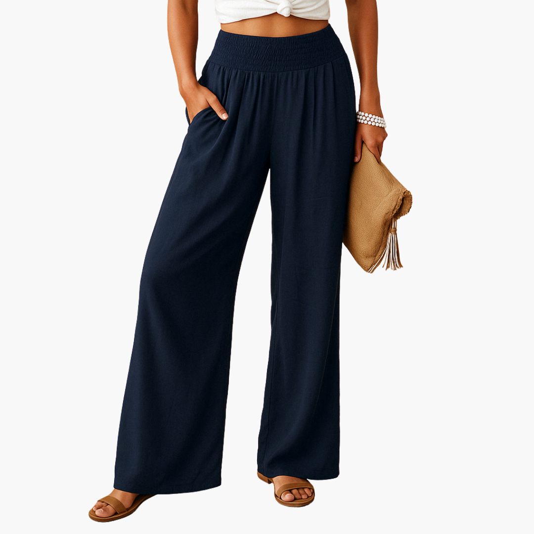 Pantaloni Donna Vita Alta Gamba Larga in Lino Estivi | Altivaro