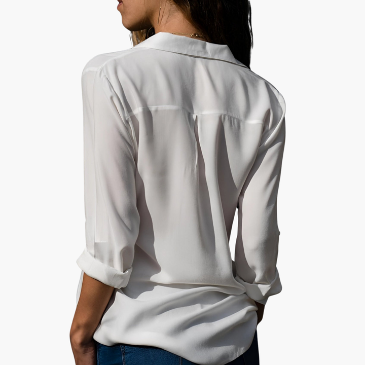 Camicia Donna Blouse a Maniche Lunghe Chiffon Scollo a V | Altivaro-Altivaro