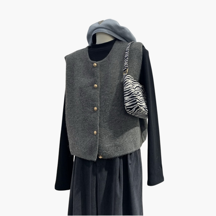 Women's Knit Vest with Wooden Buttons | Altivaro