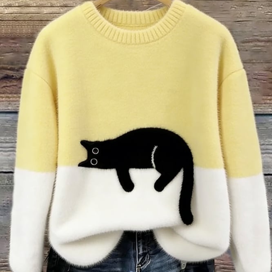 Maglione Donna Effetto Peluche con Motivo Gatto Girocollo | Altivaro