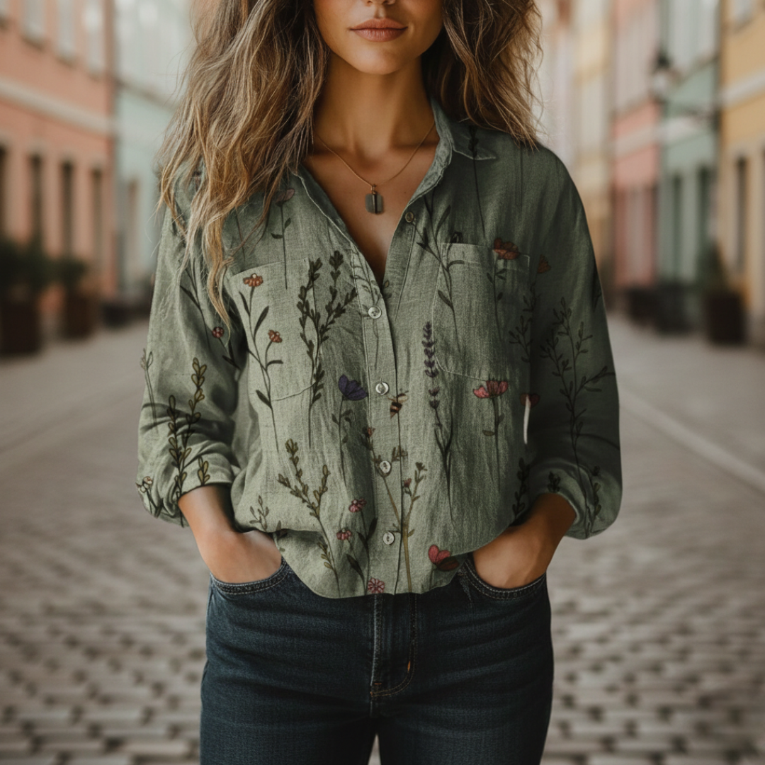 Camicia donna a maniche lunghe in cotone con tasche | Altivaro