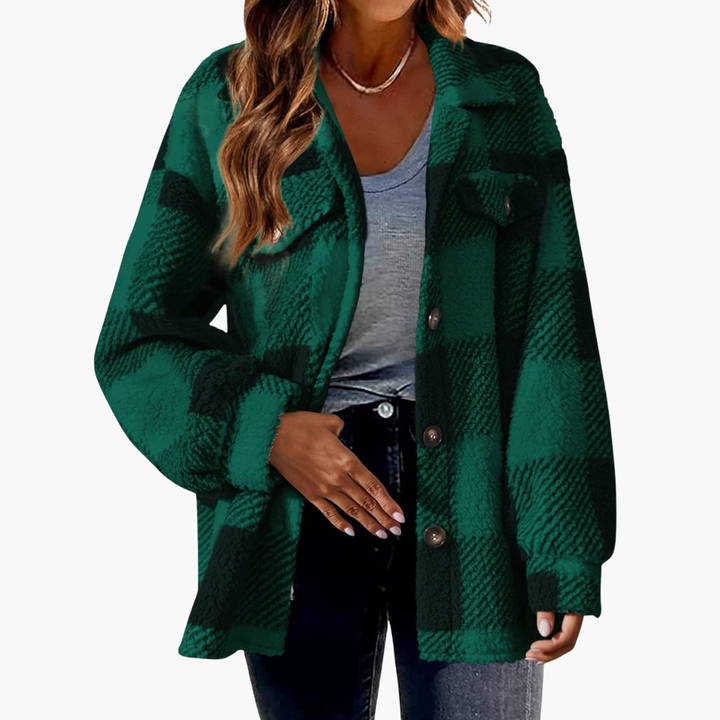 Women's Casual Plaid Fleece Jacket with Buttons | Altivaro