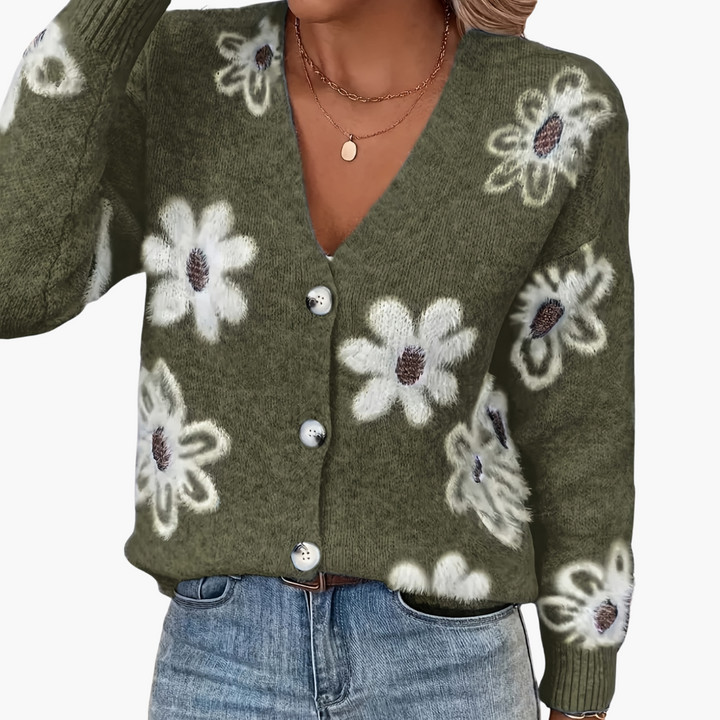 Cardigan Donna in Maglia con Fiori Con Bottoni | Altivaro