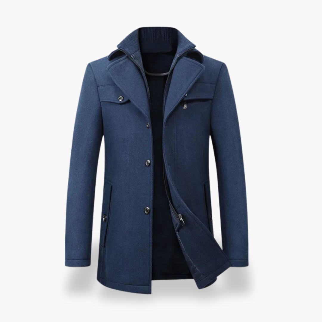 Men's Winter Wool Coat with Zip and Buttons | Altivaro