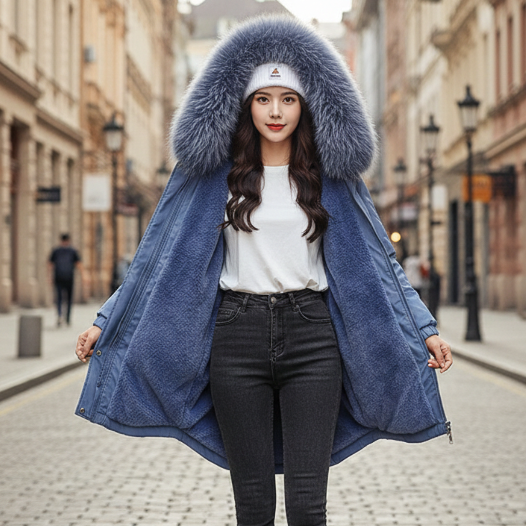 Damen Winterdaunenjacke mit Kapuze aus Kunstpelz | Altivaro