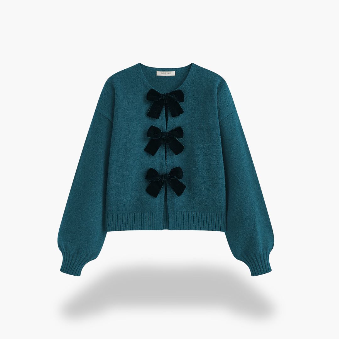 Women's Wool Cardigan with Velvet Bows | Altivaro