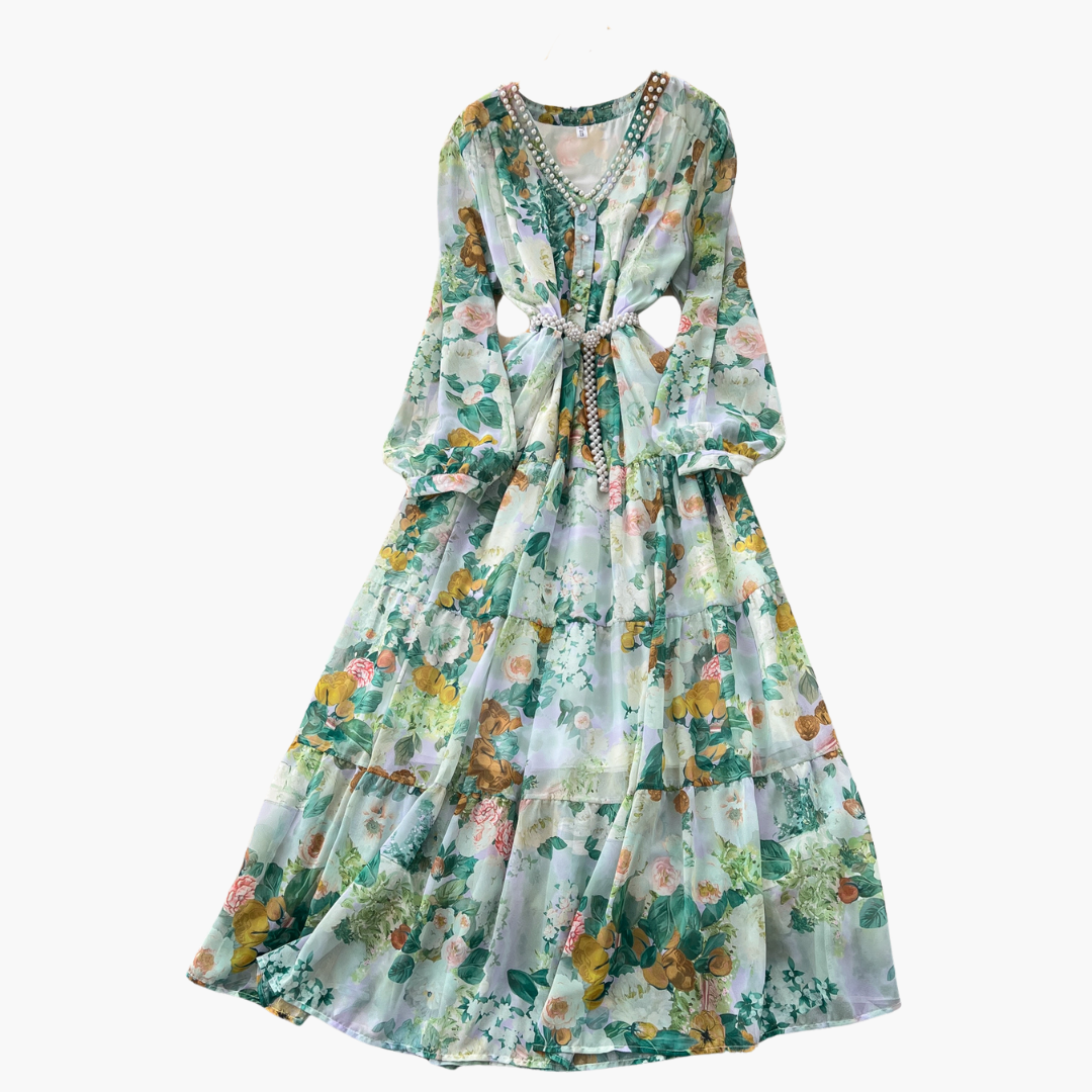 Abito Lungo Donna Floreale Rosa Chiffon Elegante Estivo Casual | Altivaro