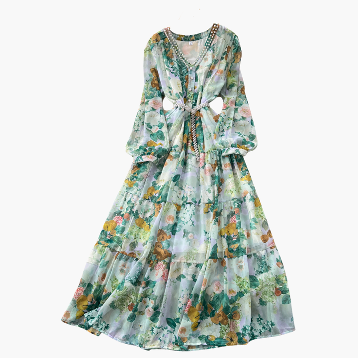 Abito Lungo Donna Floreale Rosa Chiffon Elegante Estivo Casual | Altivaro