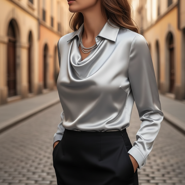 Damen Satinhemd mit Kragen und langen Ärmeln | Altivaro