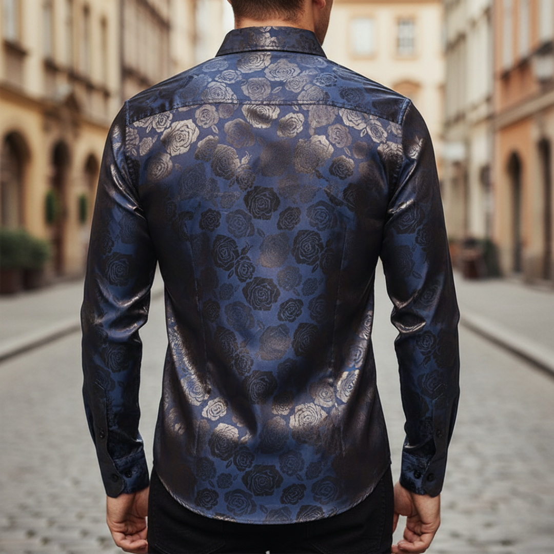 Herrenhemd aus elegantem Stoff mit Rosenmuster | Altivaro
