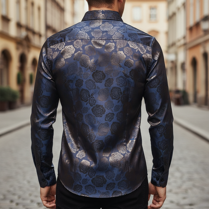 Herrenhemd aus elegantem Stoff mit Rosenmuster | Altivaro