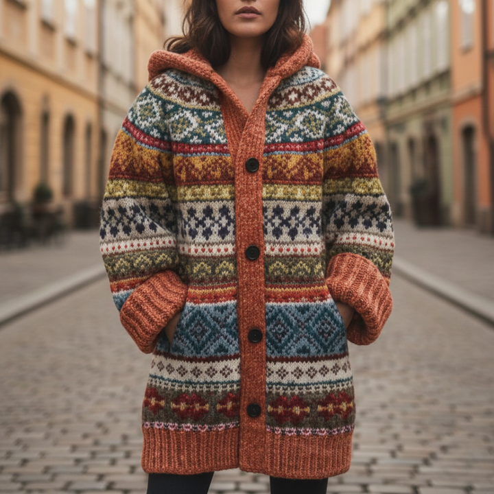 Cardigan Lungo Donna in Maglia di Poliestere con Cappuccio | Altivaro