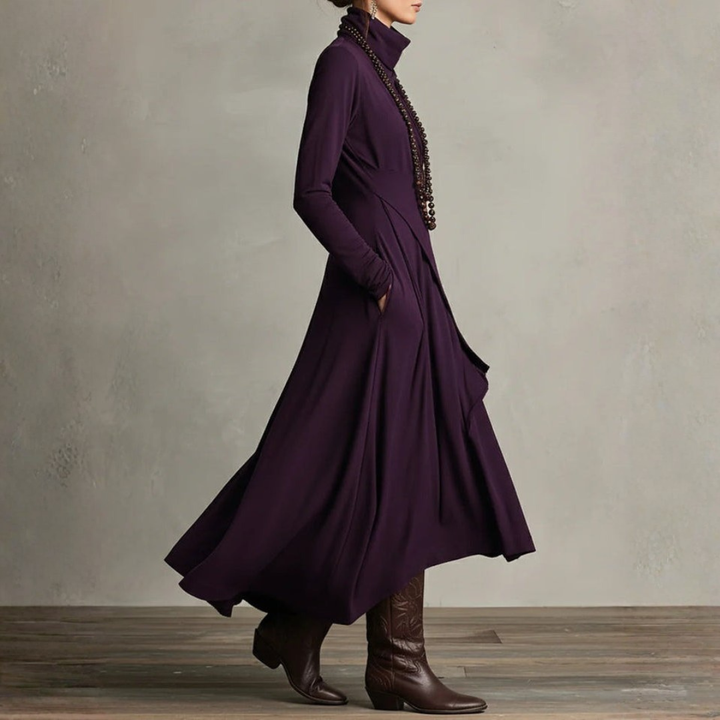 Long Dress for Women with High Neck in Mixed Fabric | Altivaro