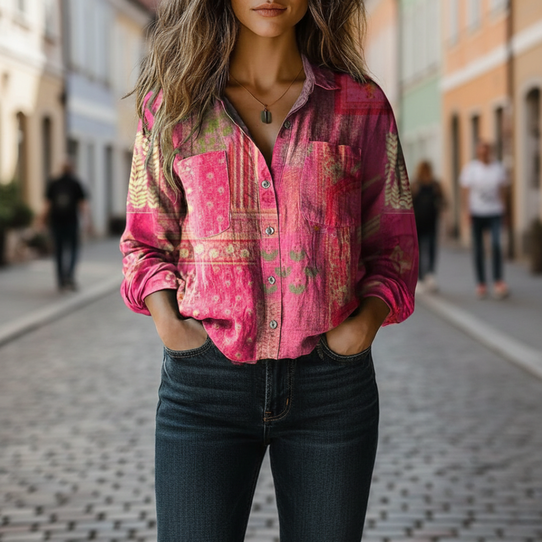 Camicia donna a maniche lunghe in cotone con tasche | Altivaro